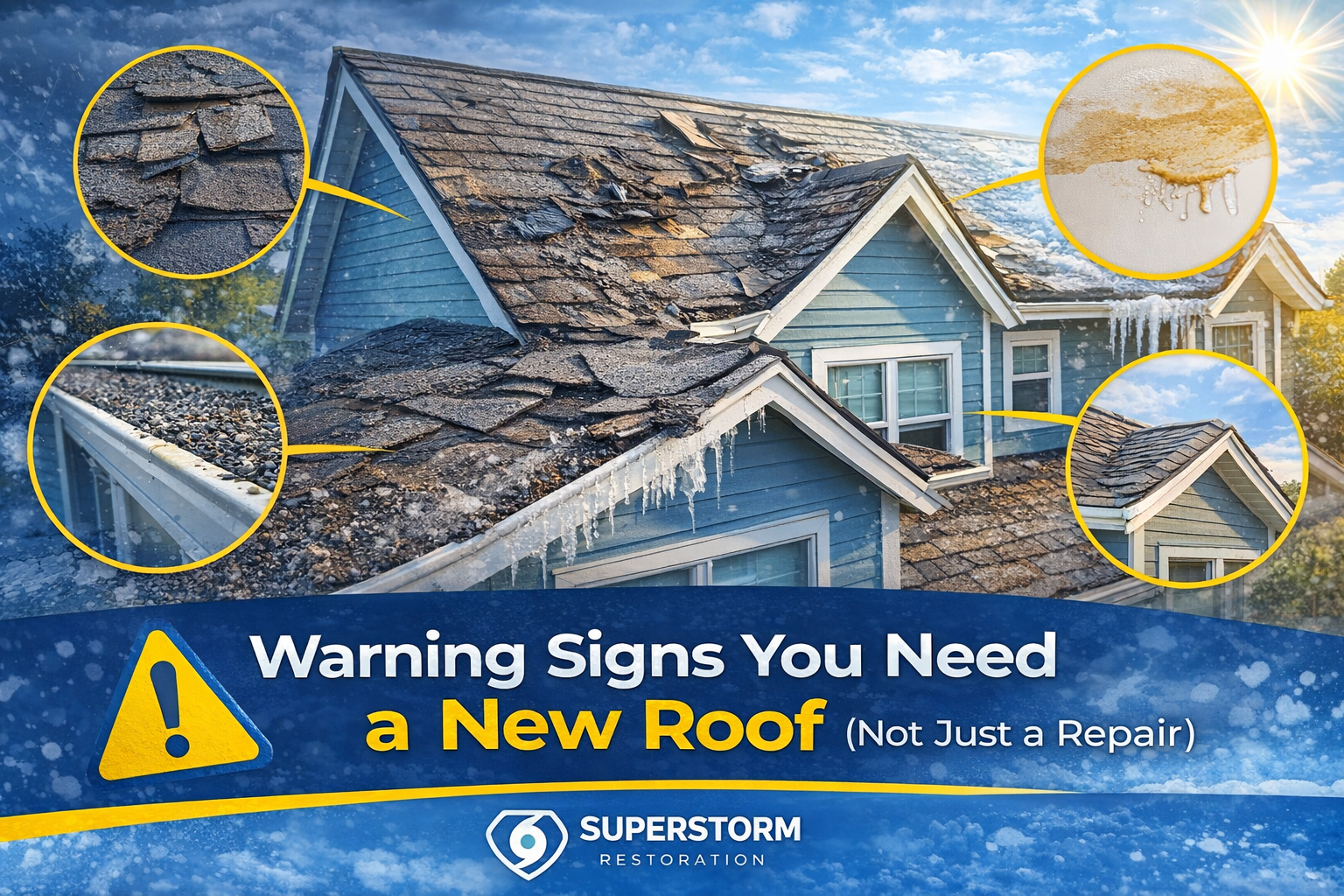 Warning signs you need a new roof from Superstorm Restoration.