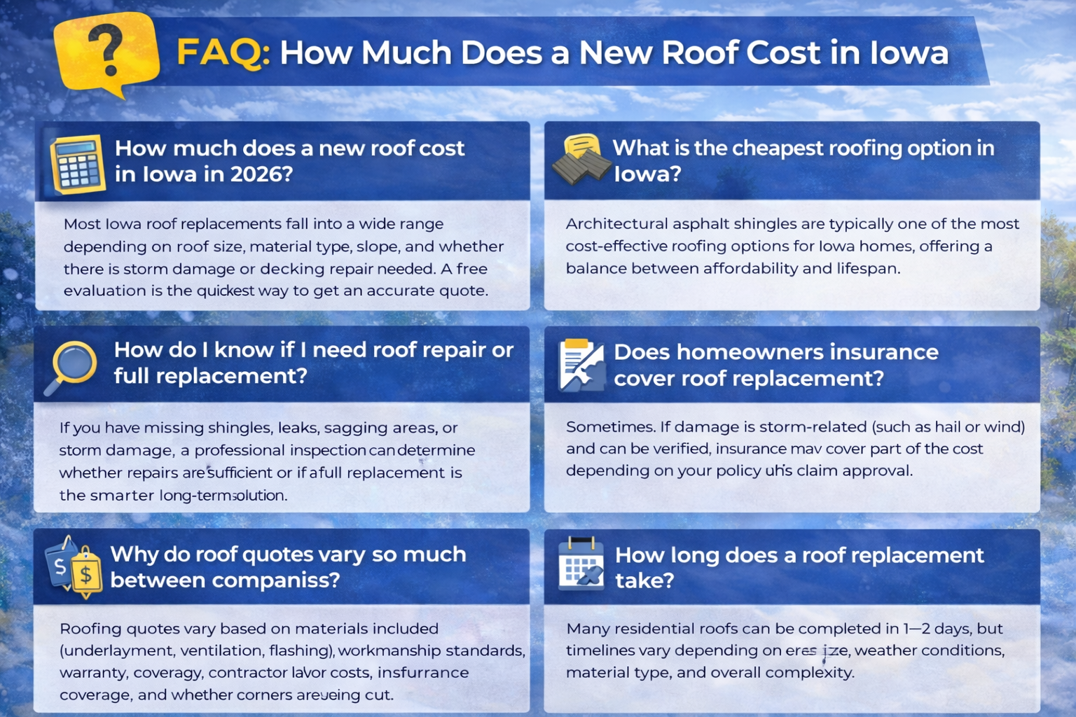 FAQ What Does A New Roof Cost in Iowa 2026