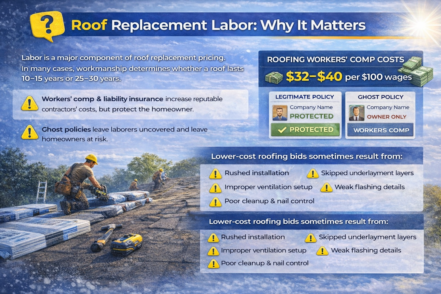 Roof replacement labor from Superstorm Restoration.