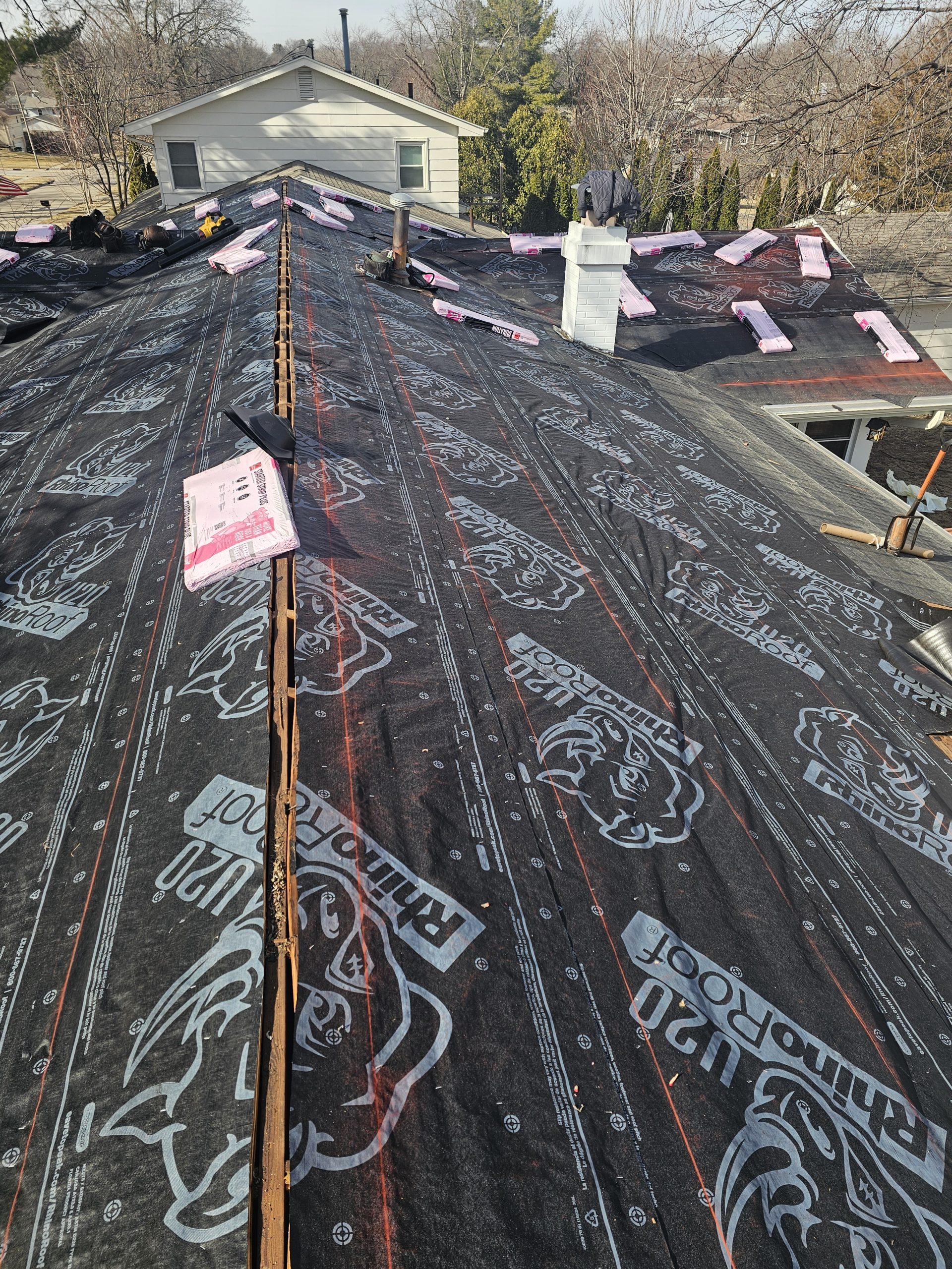 Synthetic Underlayment Installation Iowa by Superstorm Roofing - Superstorm Roofing & Siding RhinoRoof synthetic underlayment installed on roof deck in Central Iowa by Superstorm Roofing and Siding