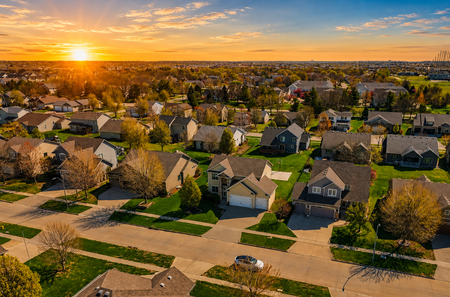 Residential neighborhood with shingled roofs in West Des Moines Iowa