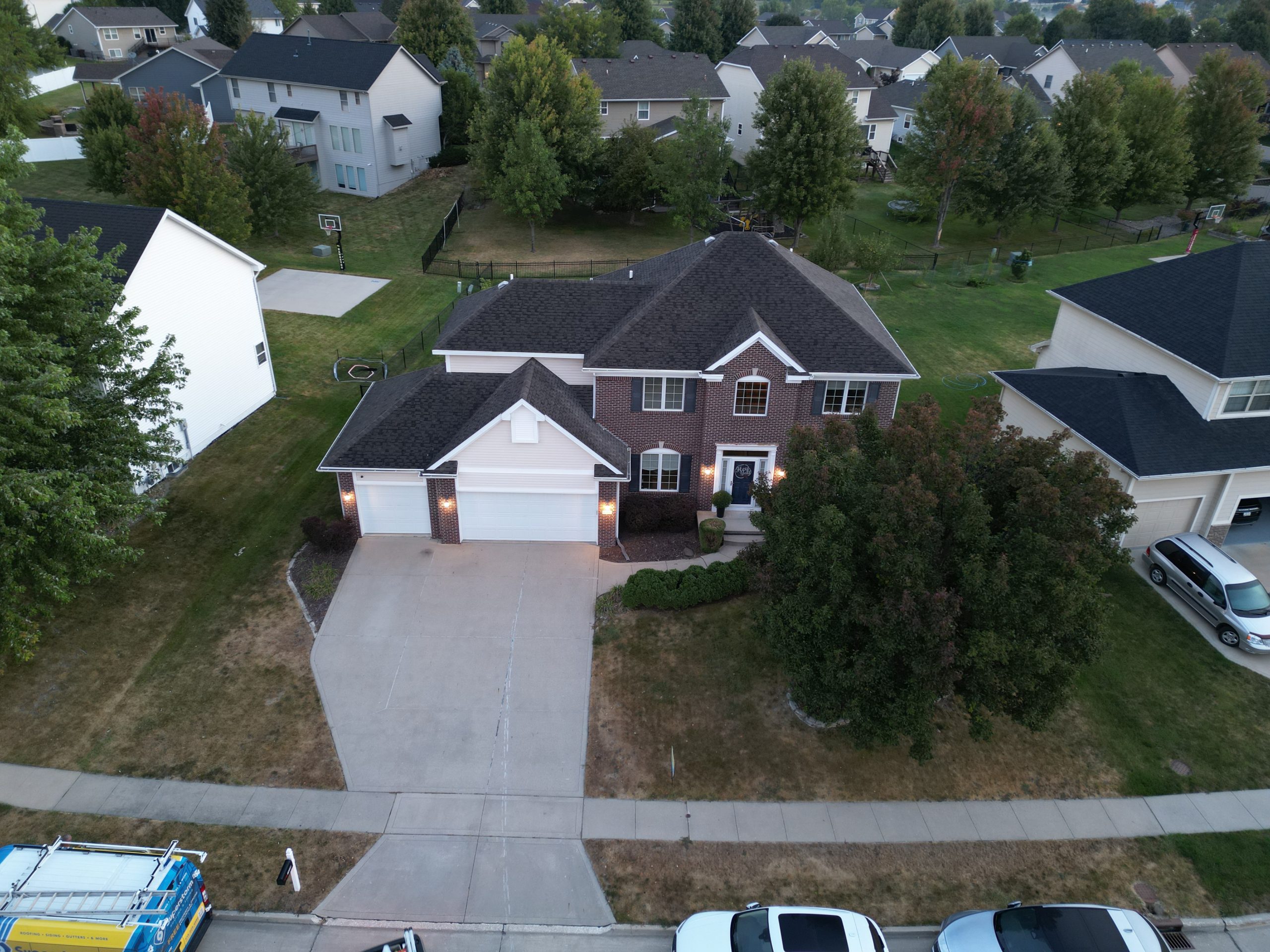 Aerial drone photo of completed Superstorm roof installation in Central Iowa