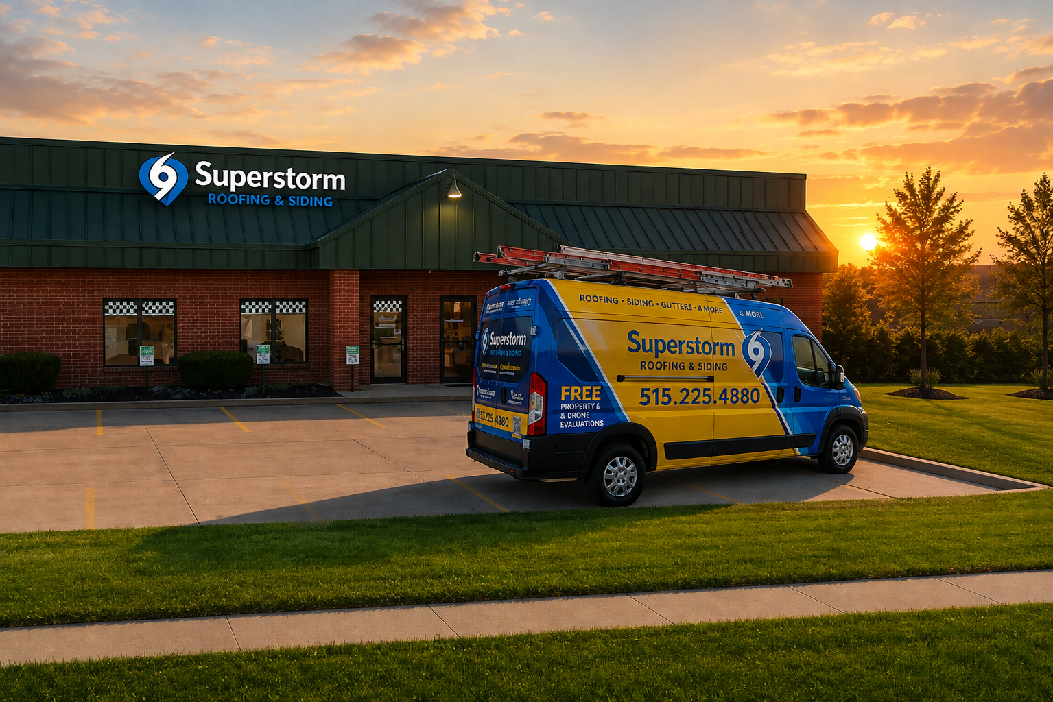 Superstorm Roofing and Siding headquarters office at 475 SE Alices Rd Waukee Iowa